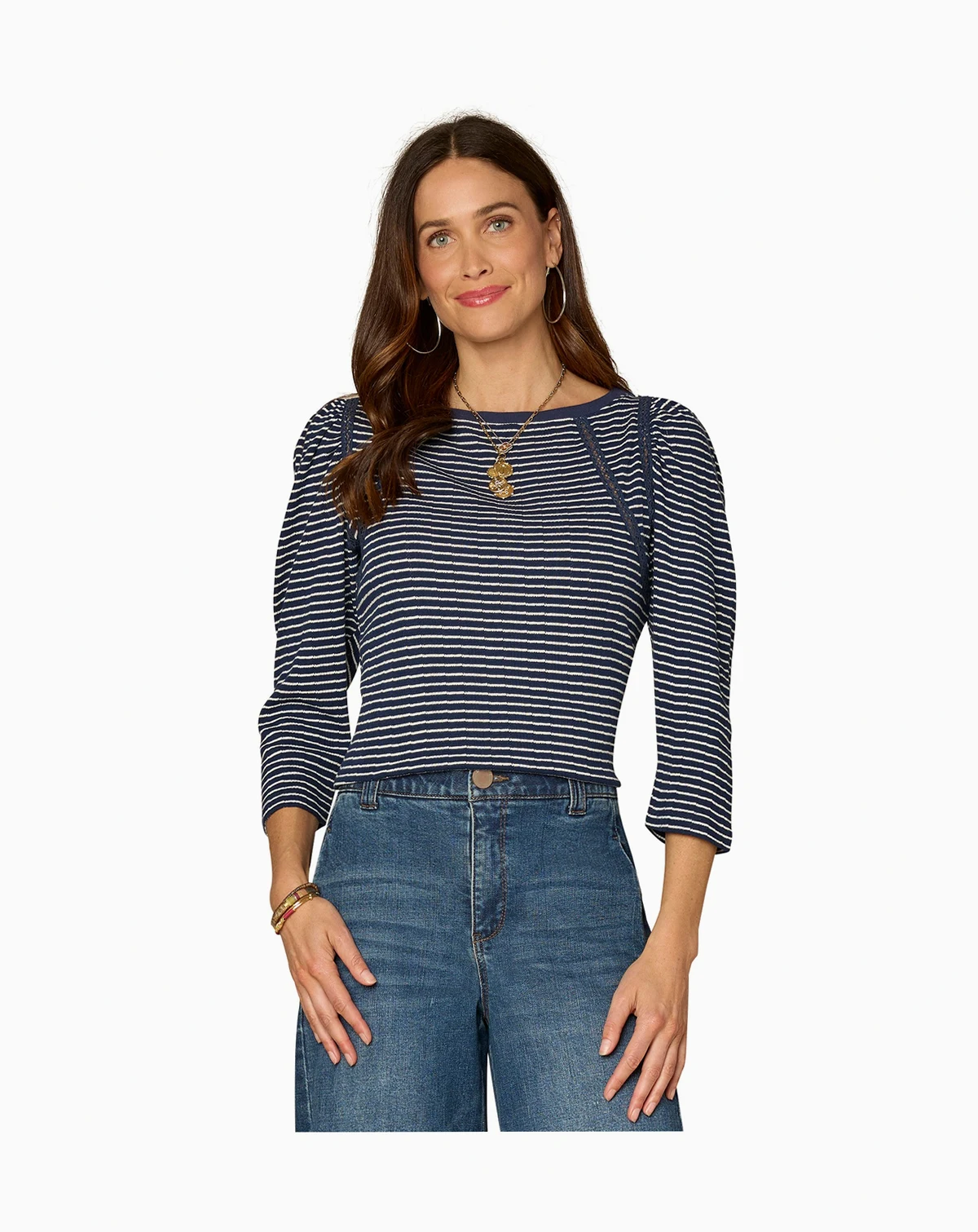 Petite Striped Boat Neck Knit Top