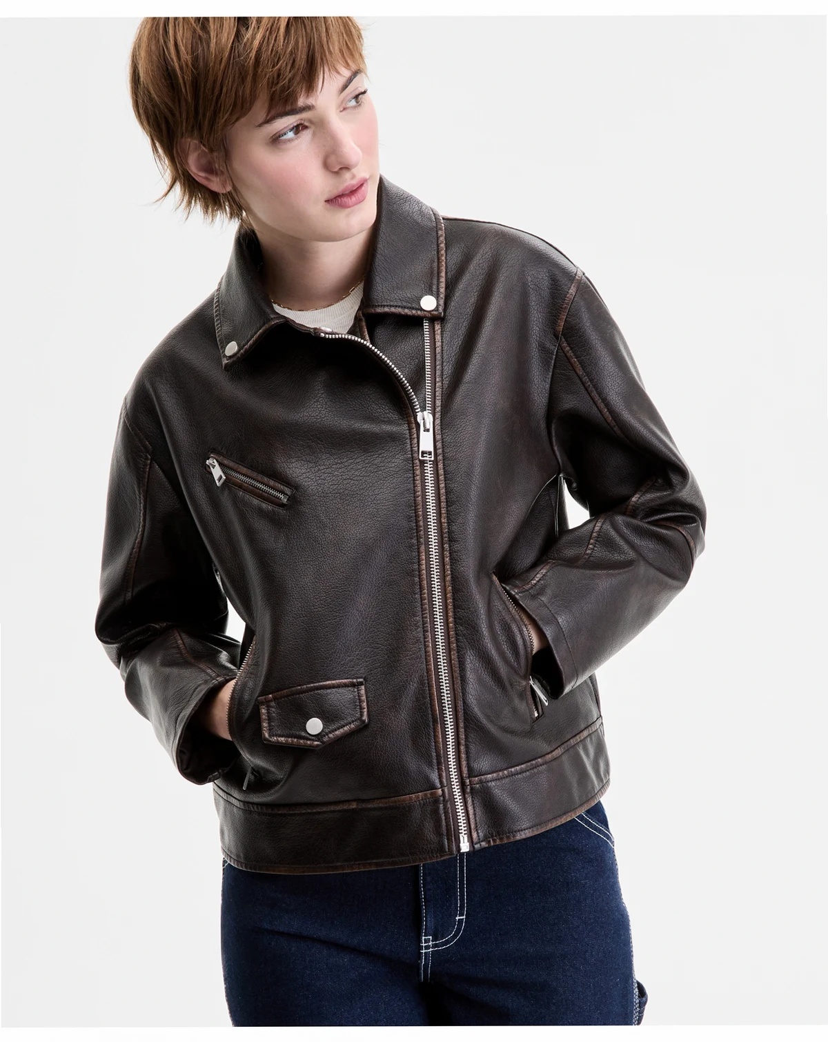 Women's Faux-Leather Moto Jacket