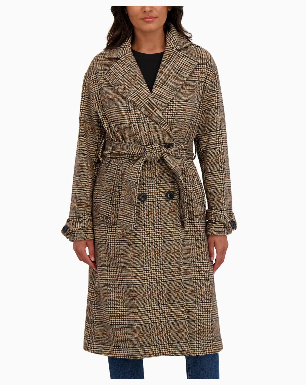Women's Long Belted Oversized Double Breasted Faux Wool Coat