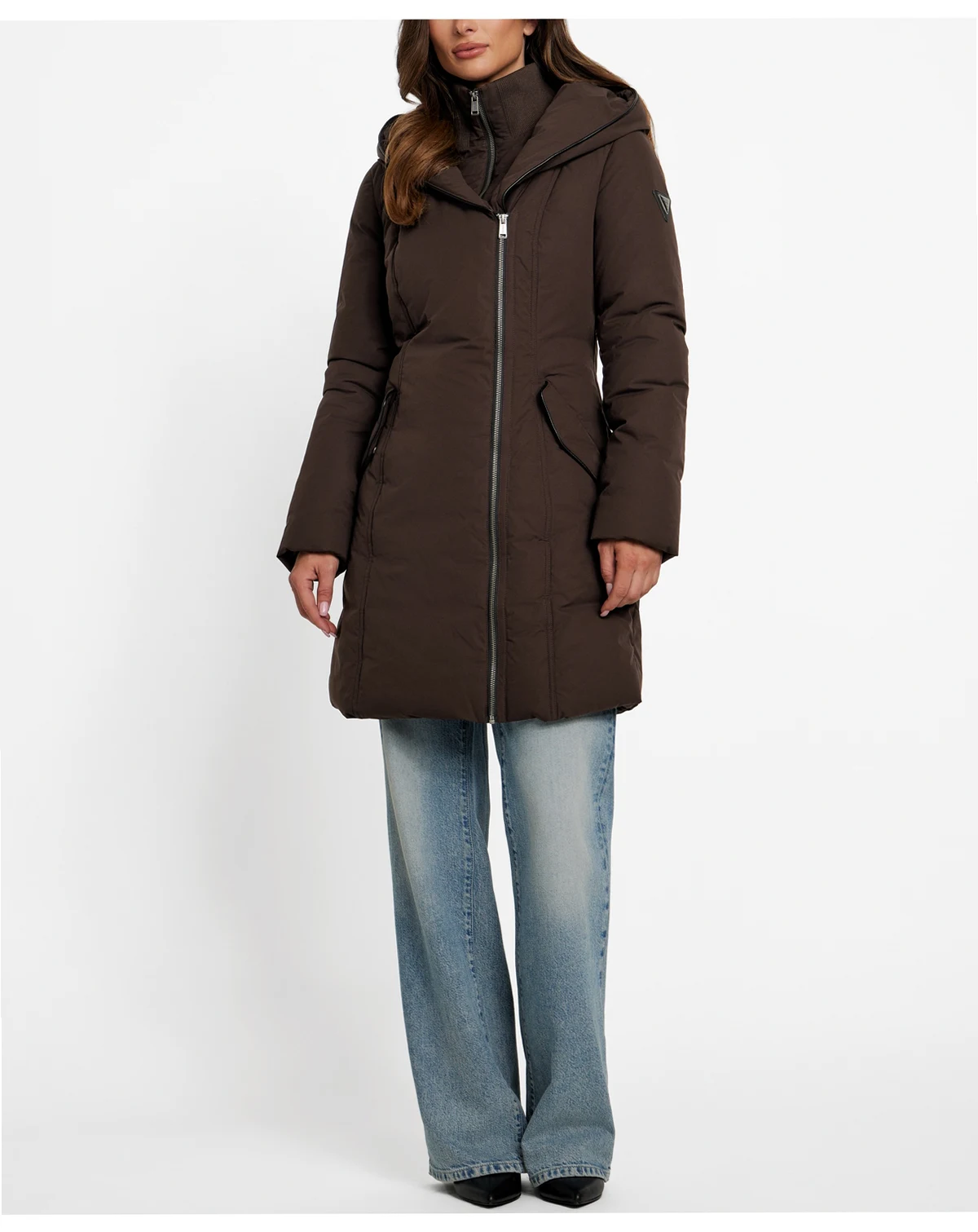 Women's Asymmetric Zip-Front Hooded Puffer Coat
