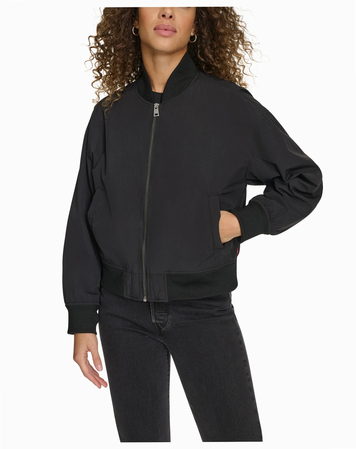 Women's Relaxed Zip-Front Ribbed-Hem Bomber Jacket