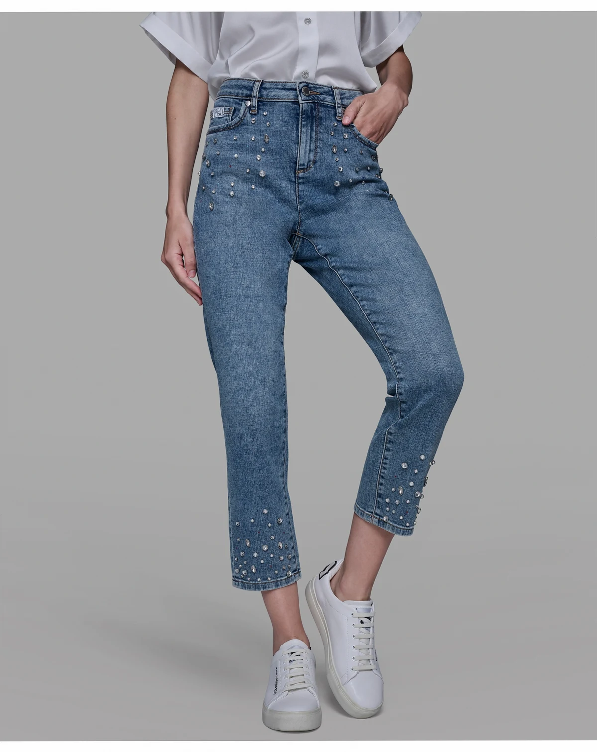 Women's Embellished Mid Rise Ankle Jeans