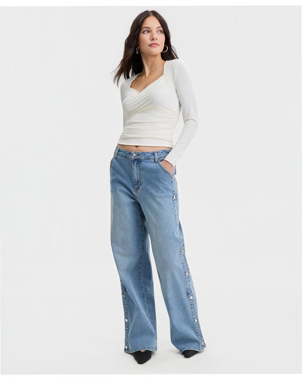 Women's High Rise Studded Wide Leg Jeans, Macy's Exclusive