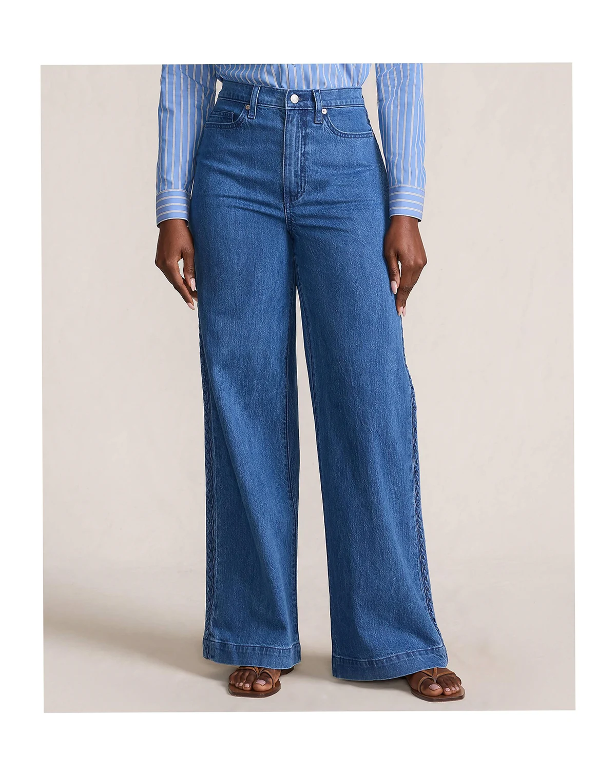 Petite Soft Denim High Rise Wide Leg Braided Jeans
