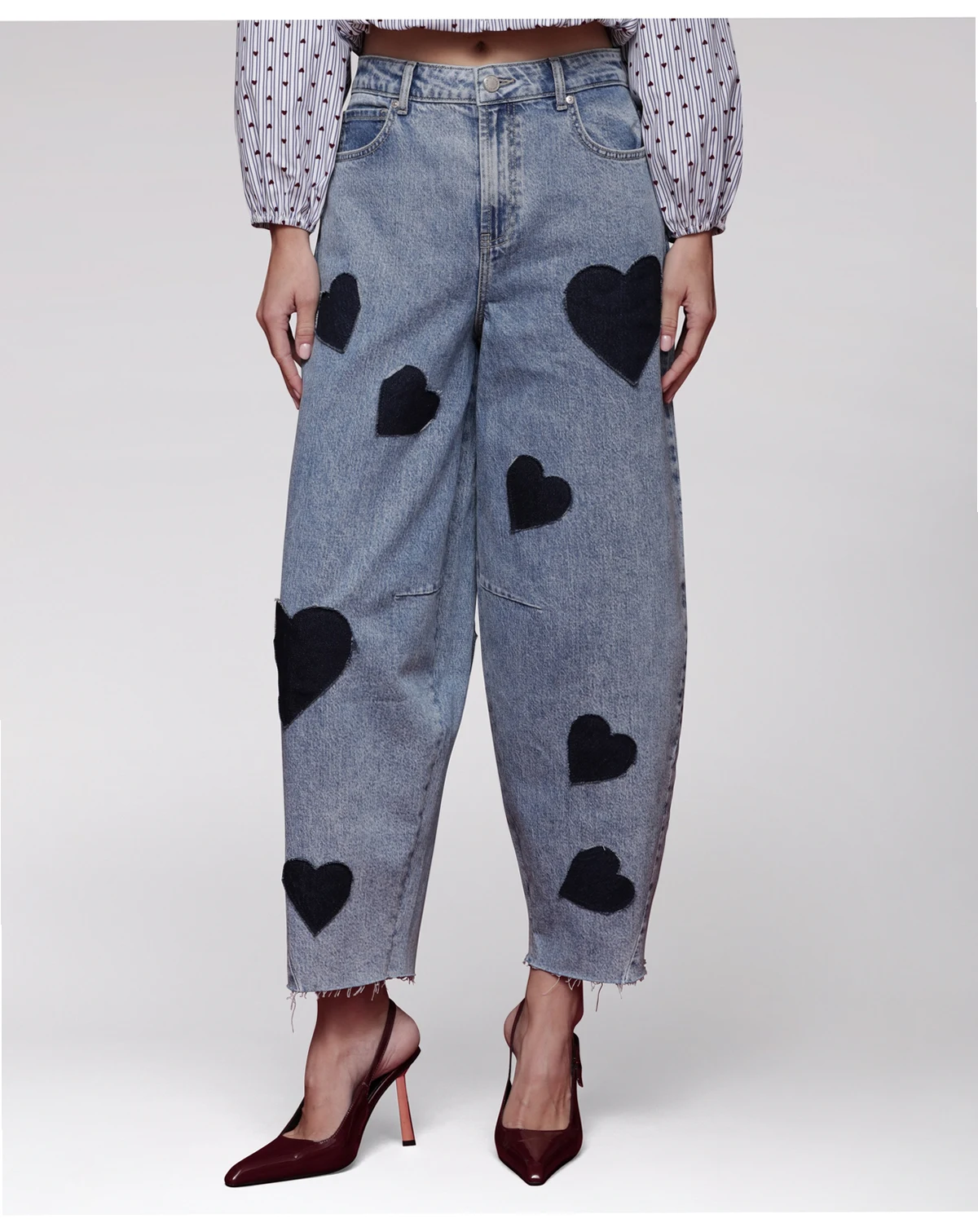 Women's Heart Print Barrel Jeans