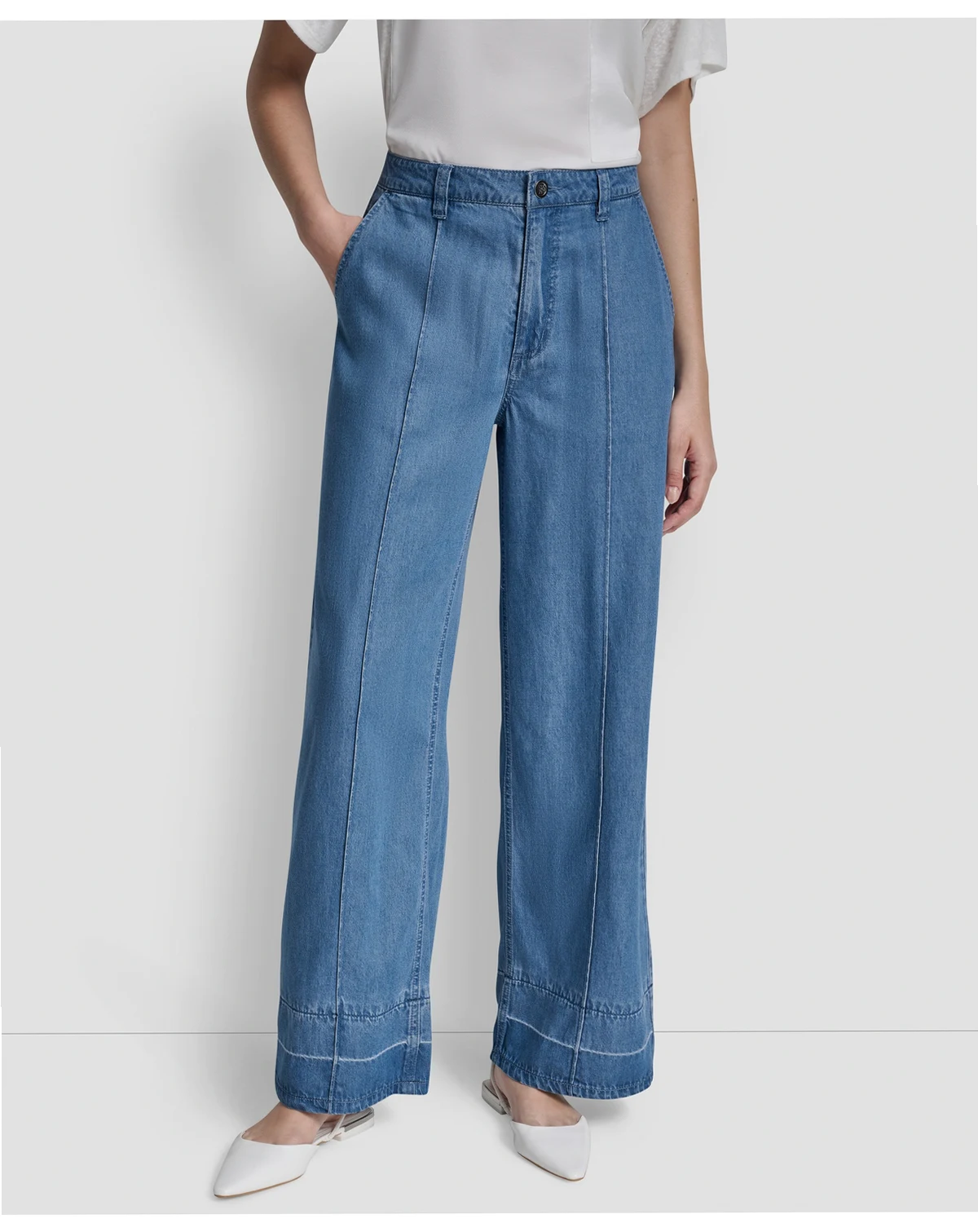 Women's Belted Front Seam Straight Pants