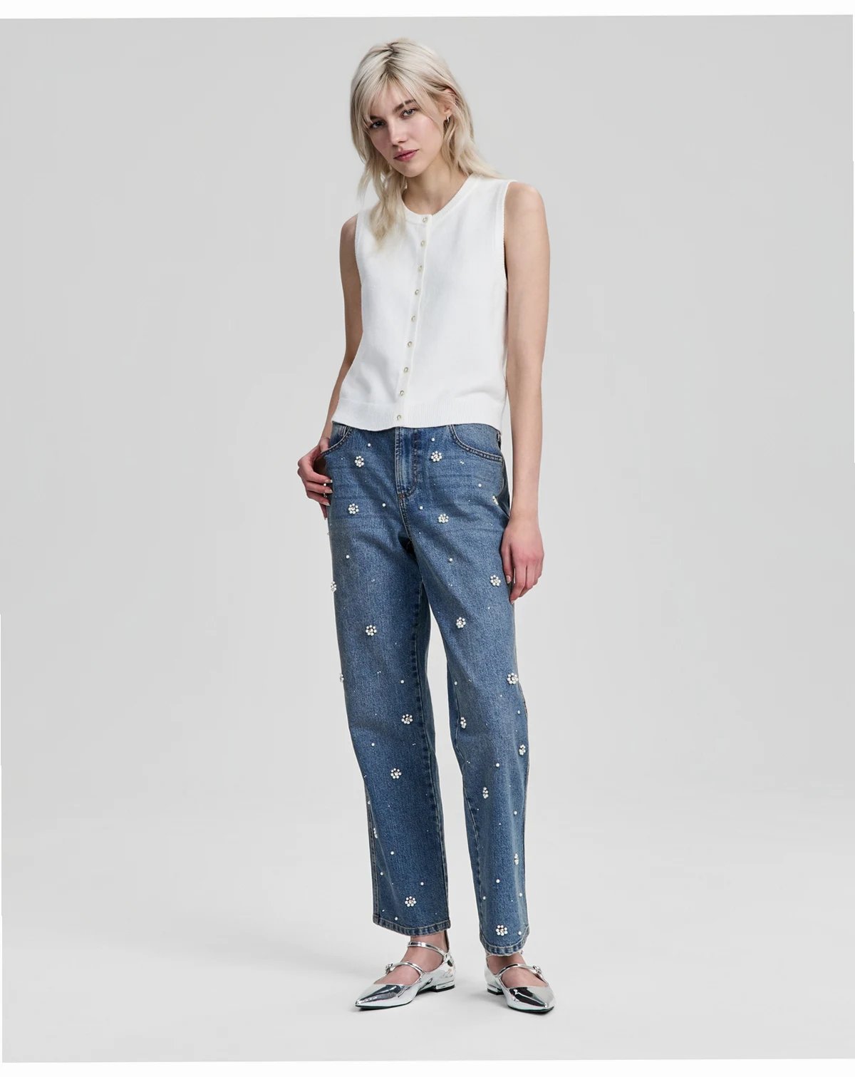 Women's Pearl-Embellished Straight-Leg Jeans, Macy's Exclusive