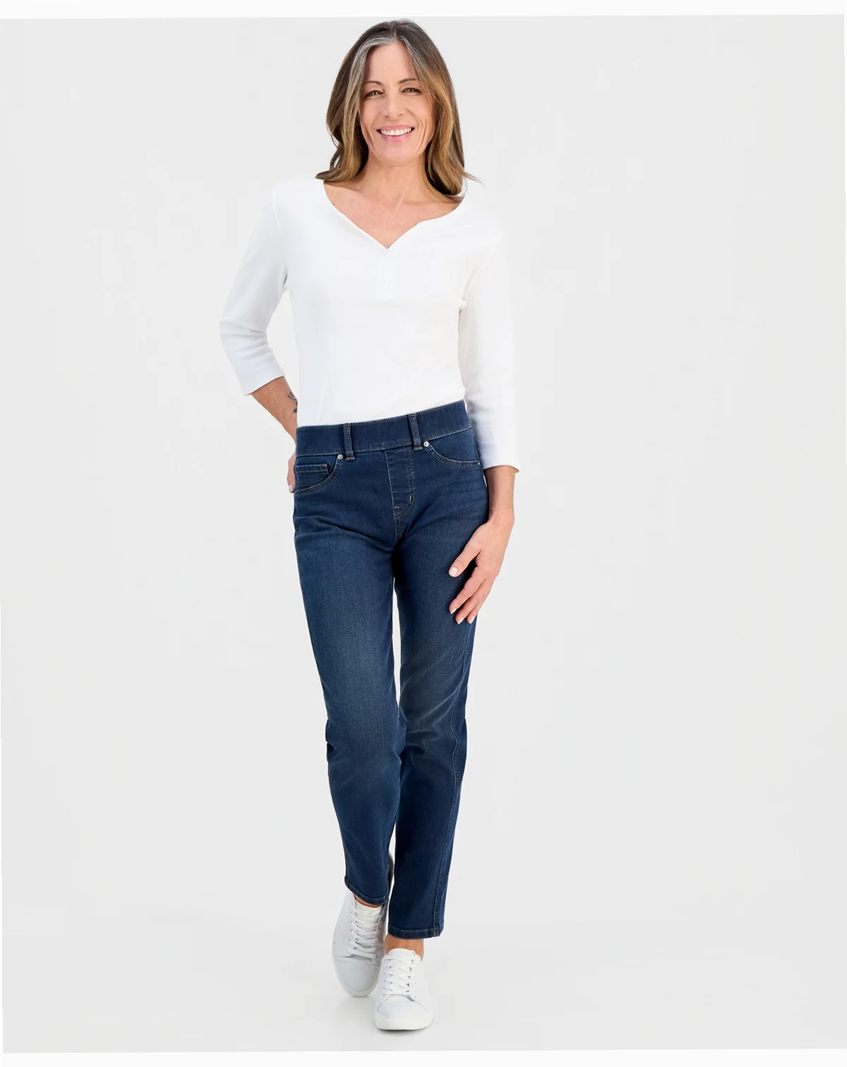Petite High-Rise Pull-On Straight-Leg Jeans, Macy's Exclusive