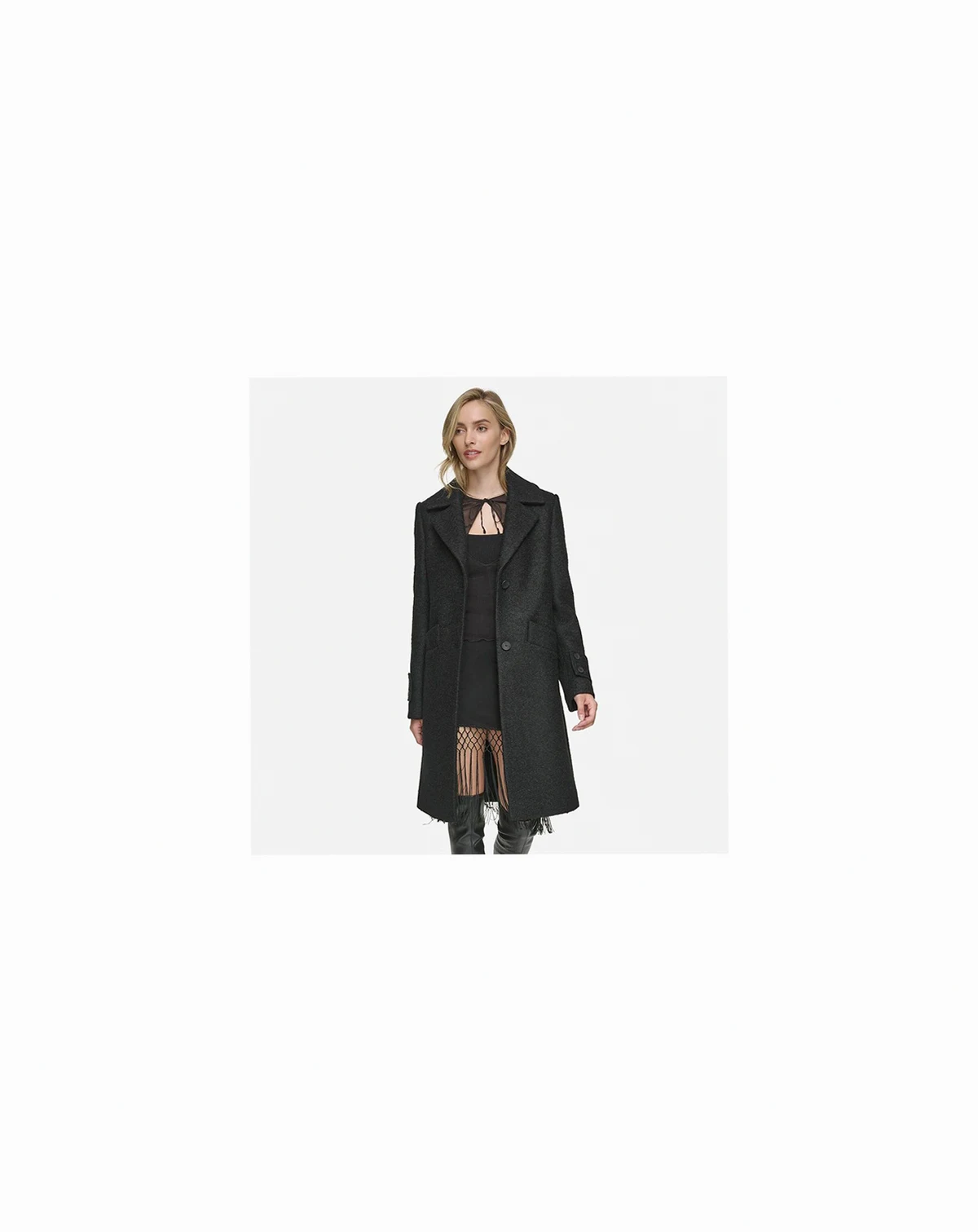 Regine Sb Women's Soft Wool Boucle Coat With Back Vent