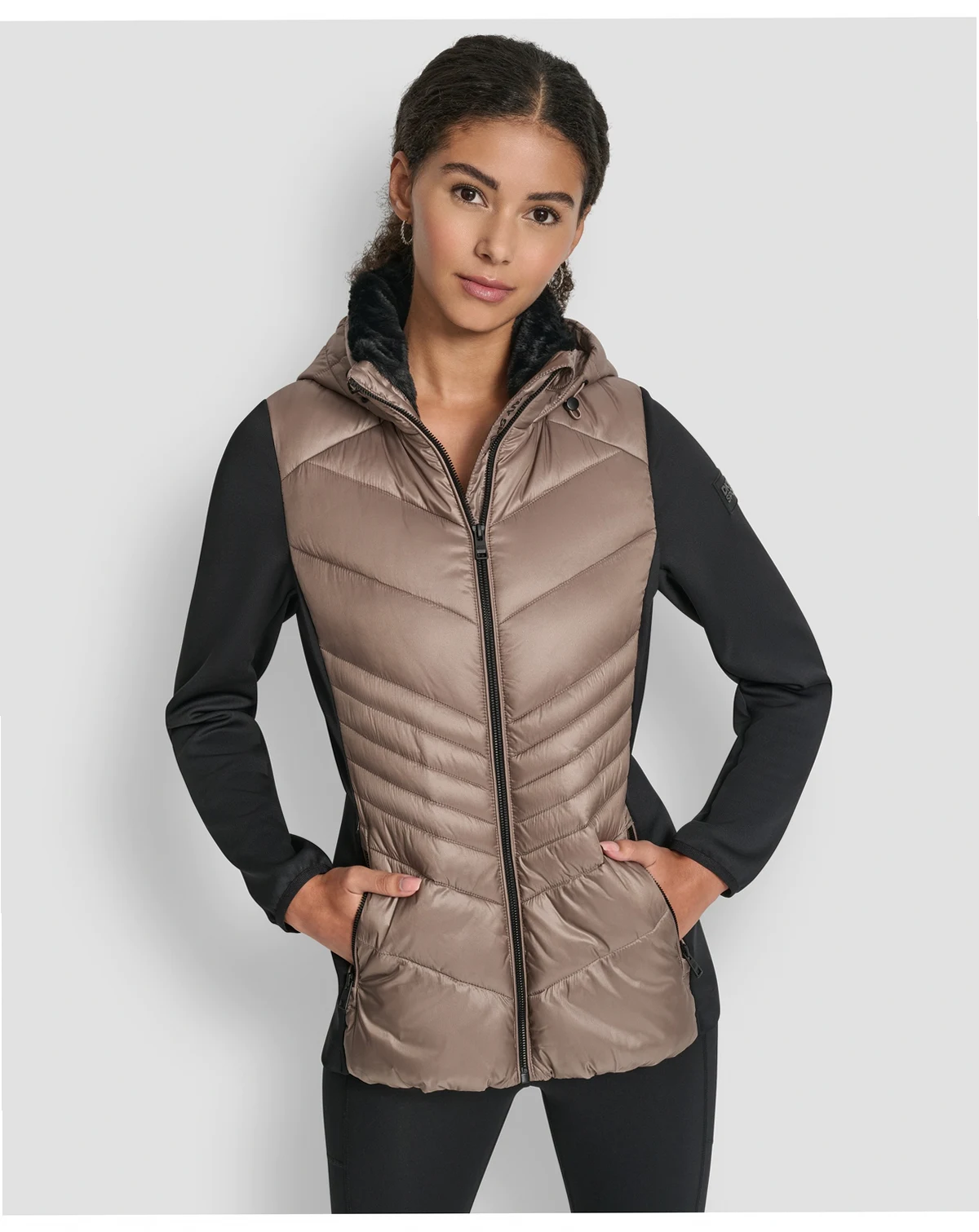Women's Chevron Quilt Scuba Mix Collar Jacket
