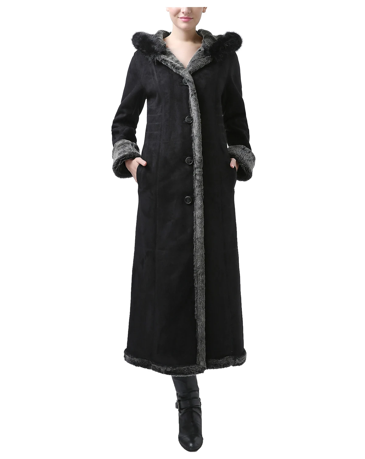 Women's Gianna Hooded Faux Shearling Long Coat