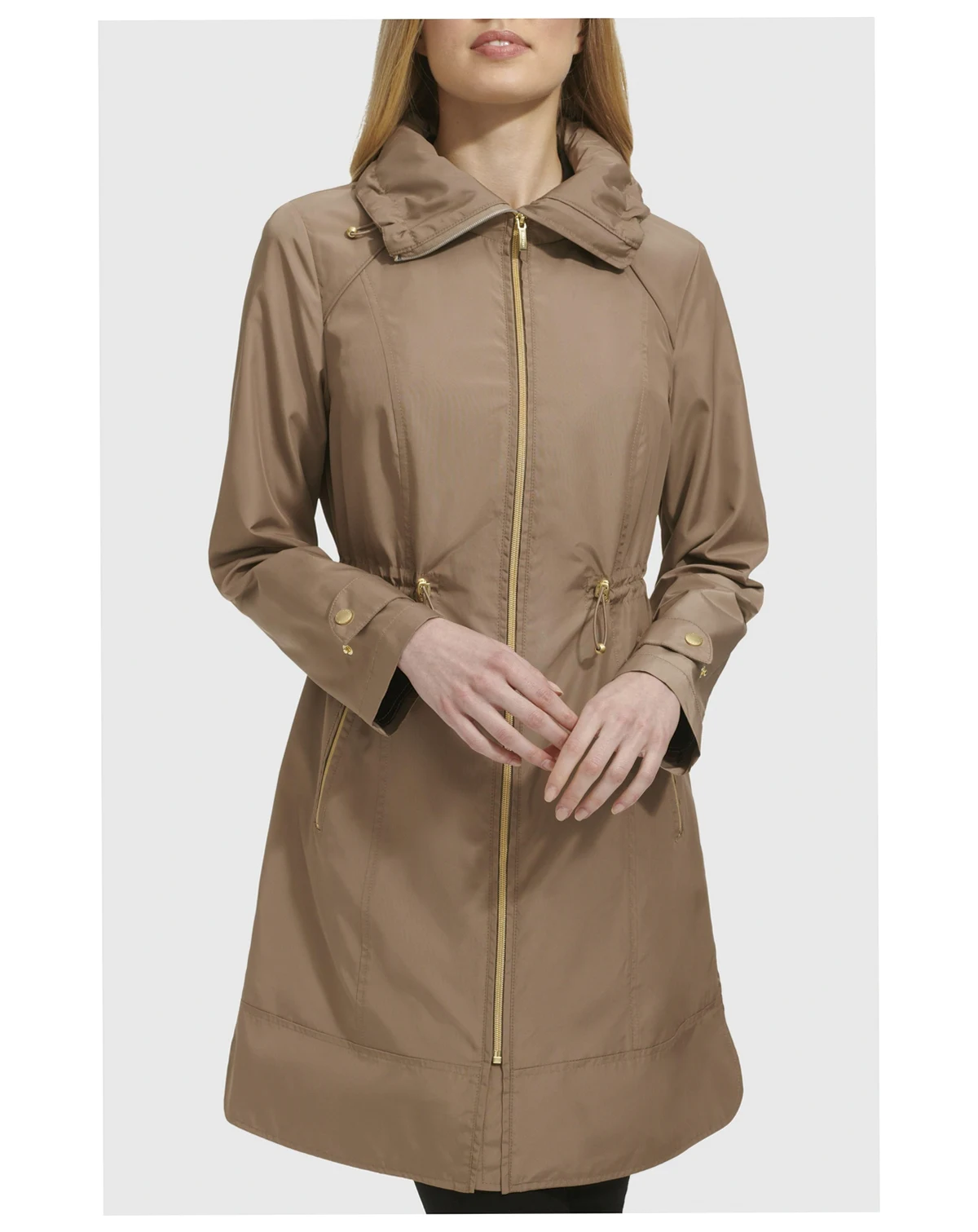 Women's 36” Travel Packable Rain Jacket with Gold Trim