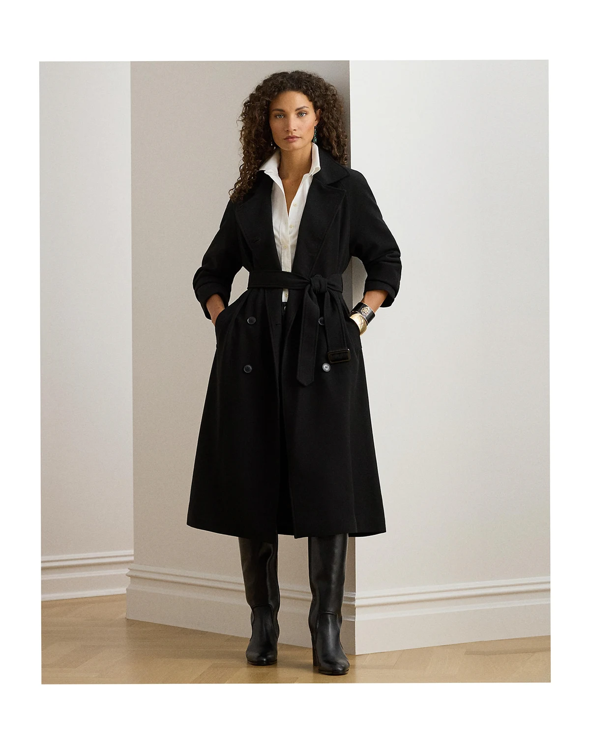 Women's Double Breasted Belted Crepe Trench Coat