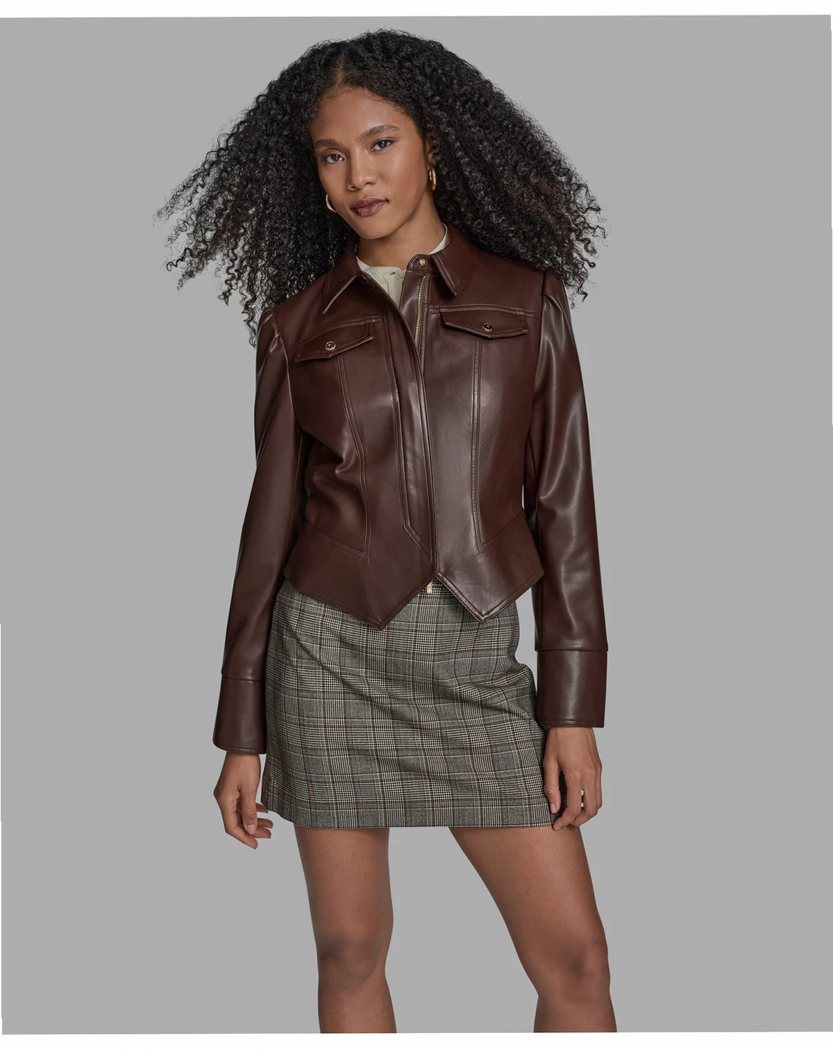 Women's Seamed Notch Hem Long Sleeve Jacket