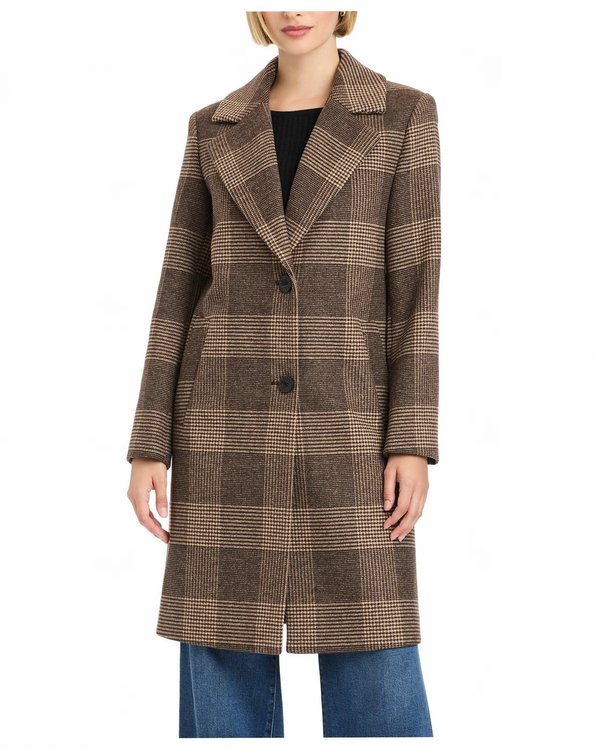 Women's Single-Breasted Wool-Blend Boyfriend Plaid Coat