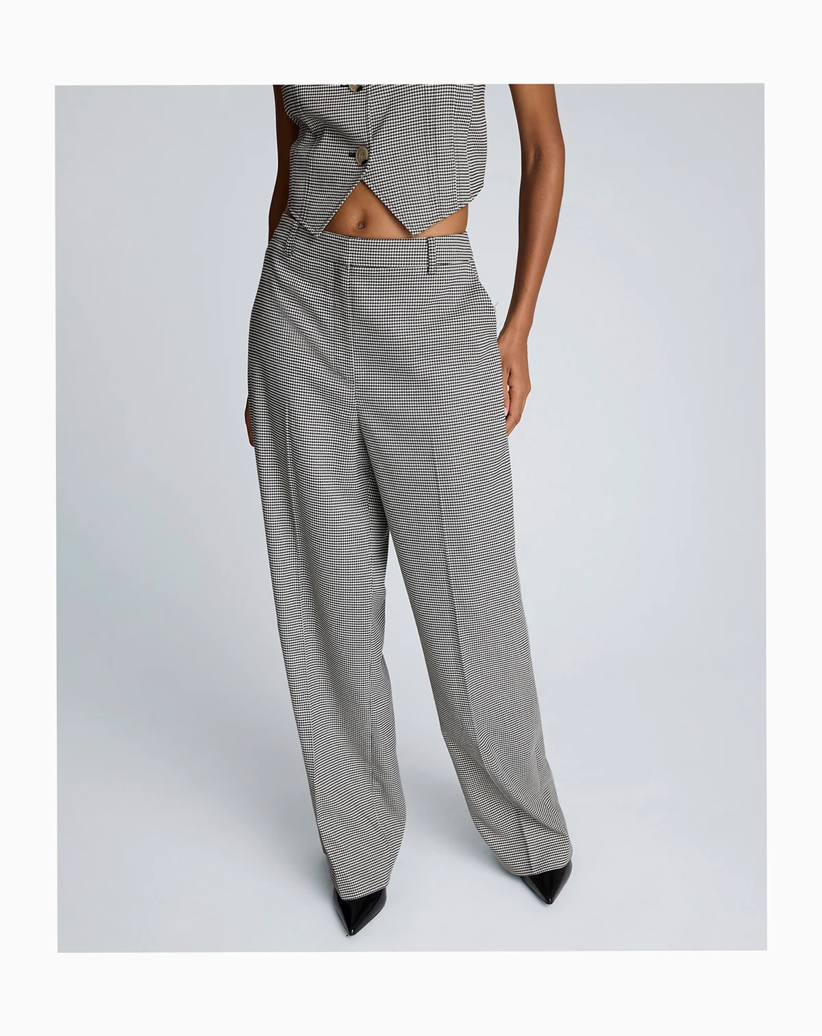 Women's Houndstooth Boyfriend Wide Leg Pants