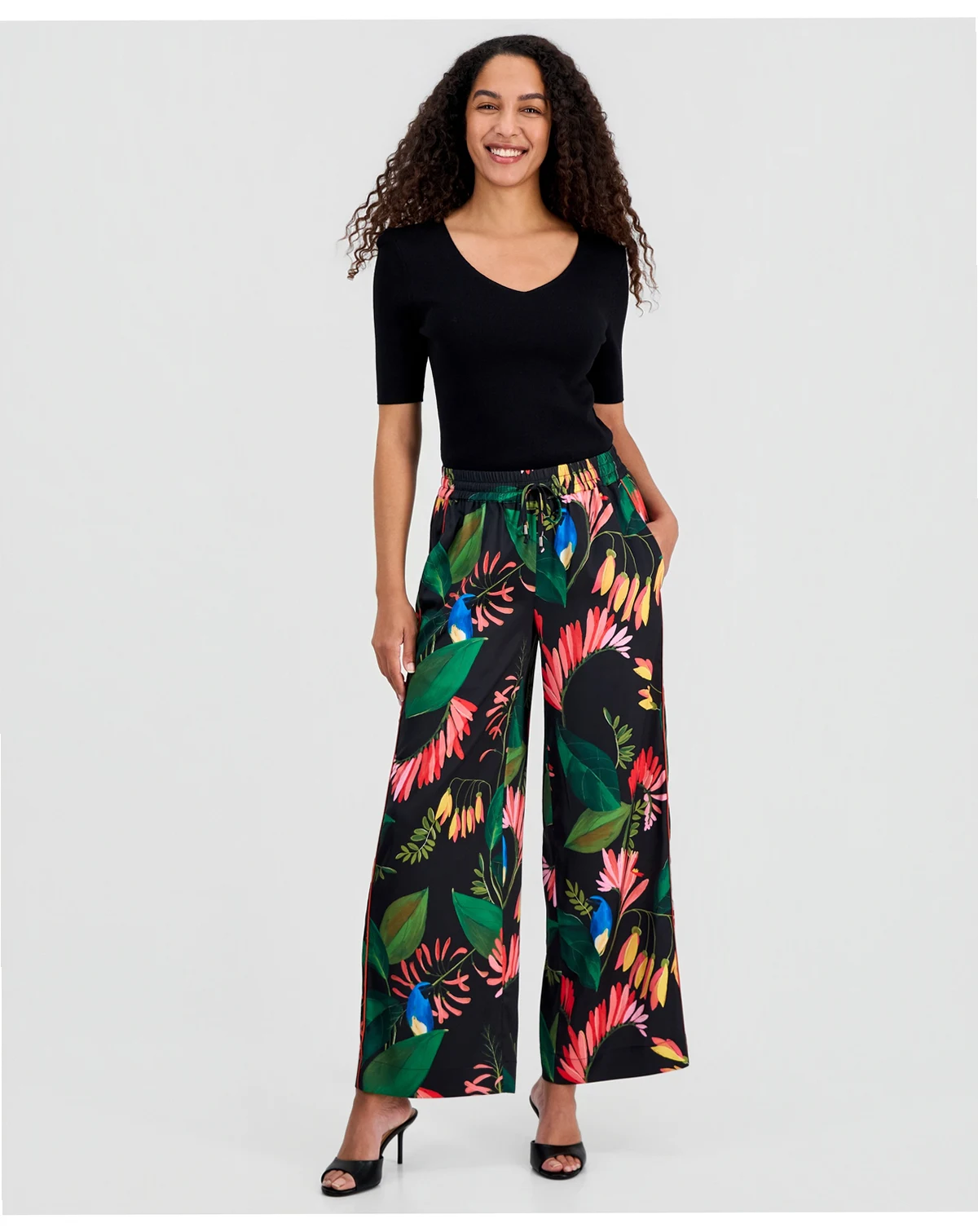 Women's Floral Wide-Leg Pull-On Pants
