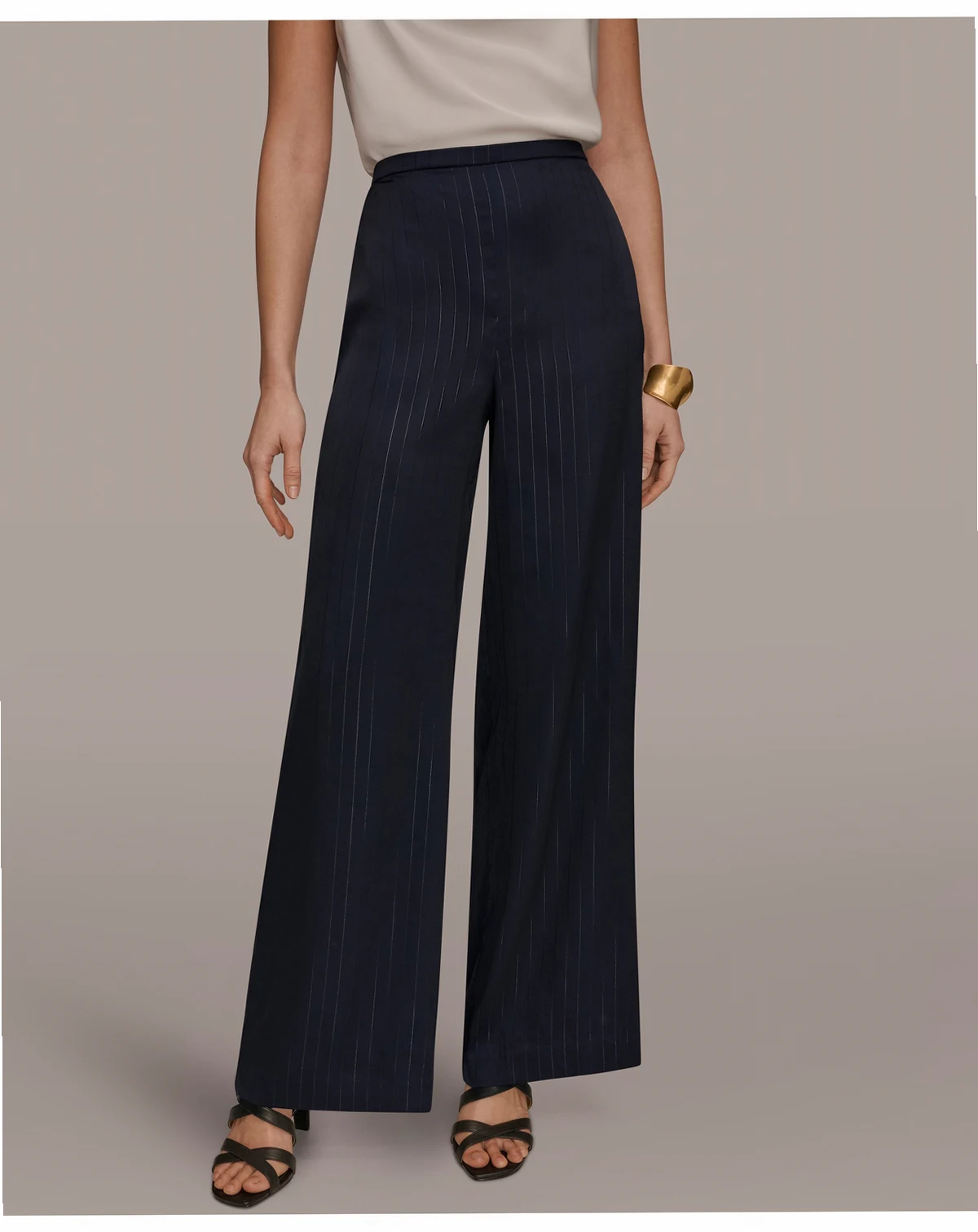 Women's Pinstripe Wide-Leg Pull-On Pants