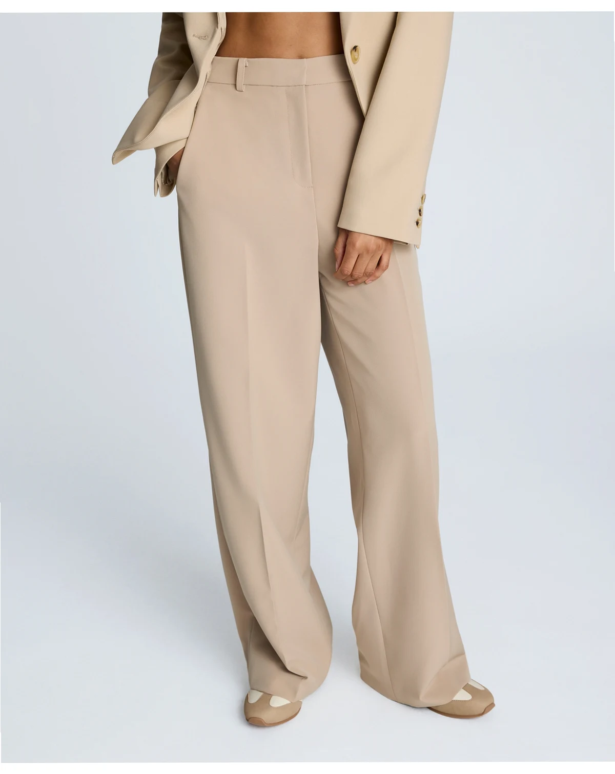 Women's Luxe Twill Fly Front Wide Leg Pants