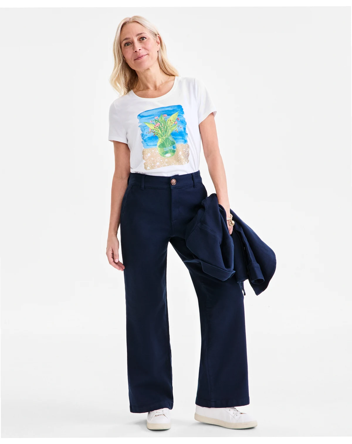 Petite Mid-Rise Dobby Twill Wide-Leg Pants, Exclusively at Macy's