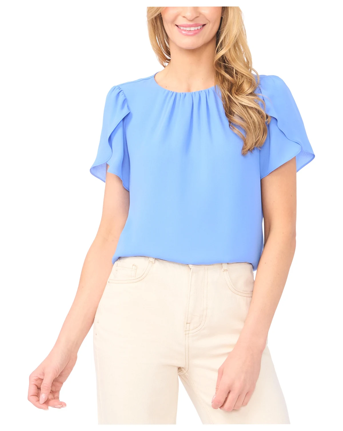 Women's Tulip Short-Sleeve Shirred Crewneck Top