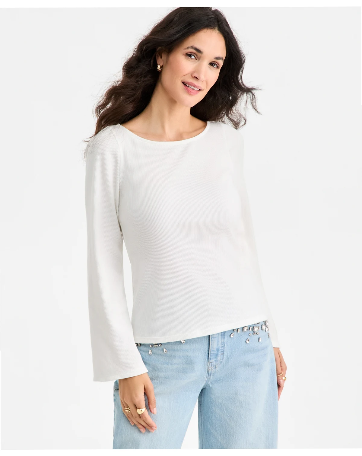 Women's Knit Boat-Neck Bell-Sleeve Top, Macy's Exclusive