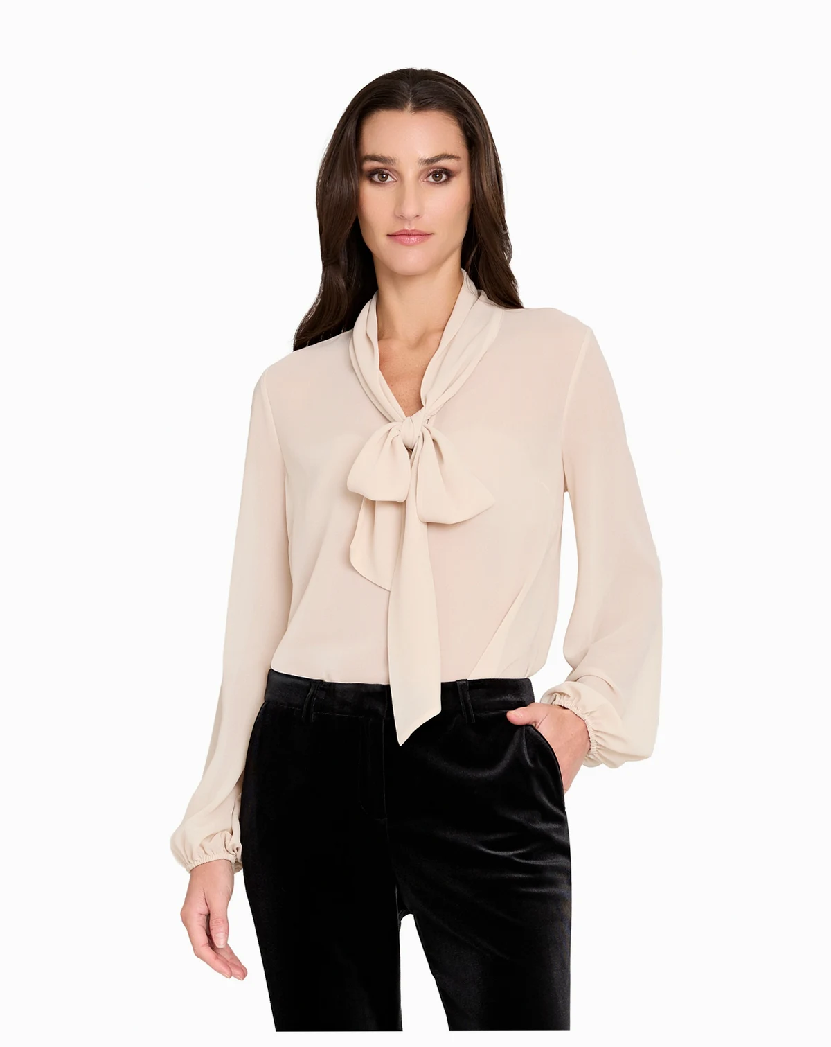 Women's Long-Sleeve Bow Neck Blouse