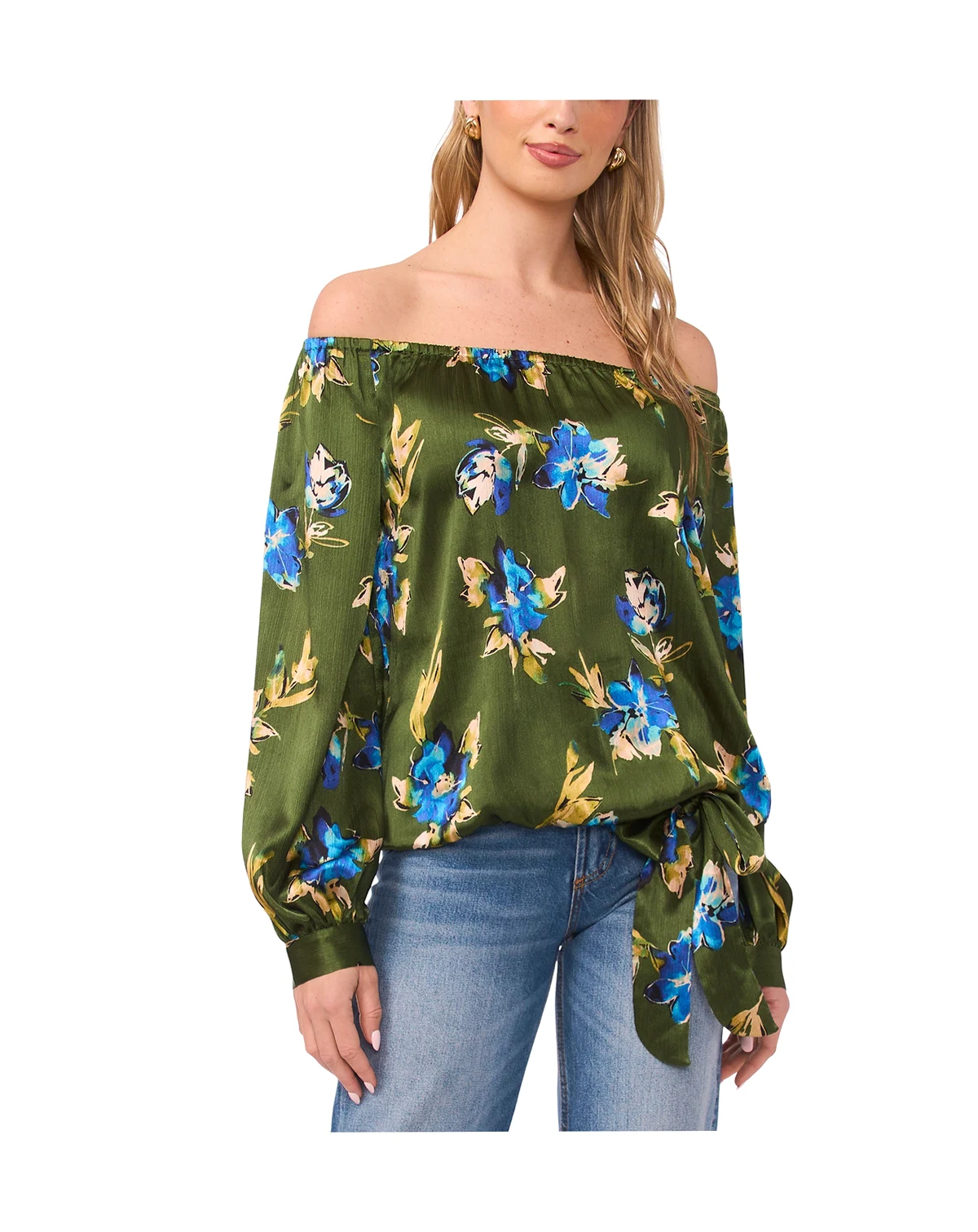 Women's Printed Off-The-Shoulder Long-Sleeve Top