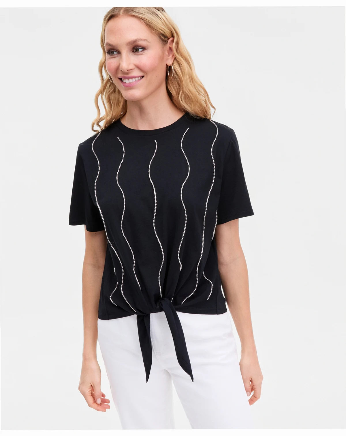 Women's Embellished Tie-Front Tee, Macy's Exclusive