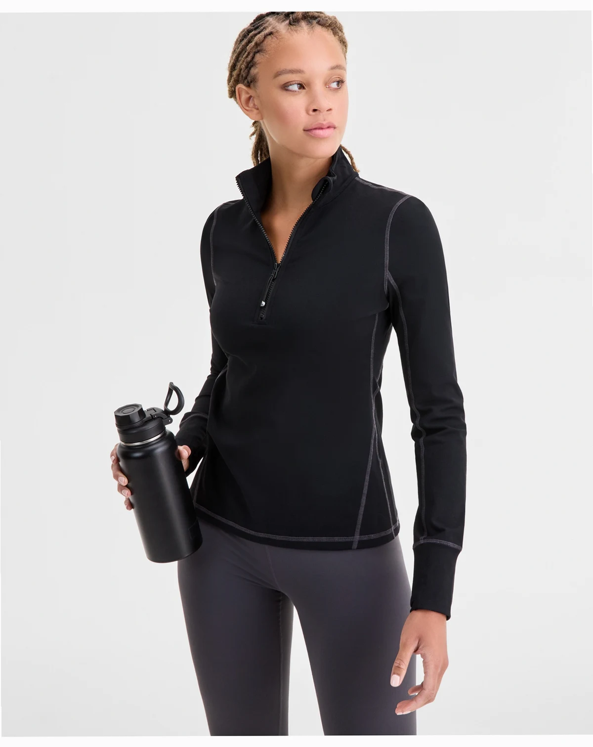 Women's Studio Quarter-Zip Contrast-Stitch Top, Macy's Exclusive