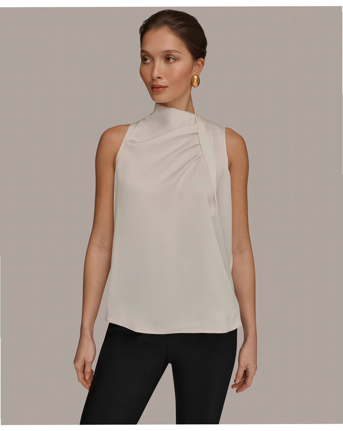 Women's Sleeveless Twist-Front Drape Blouse