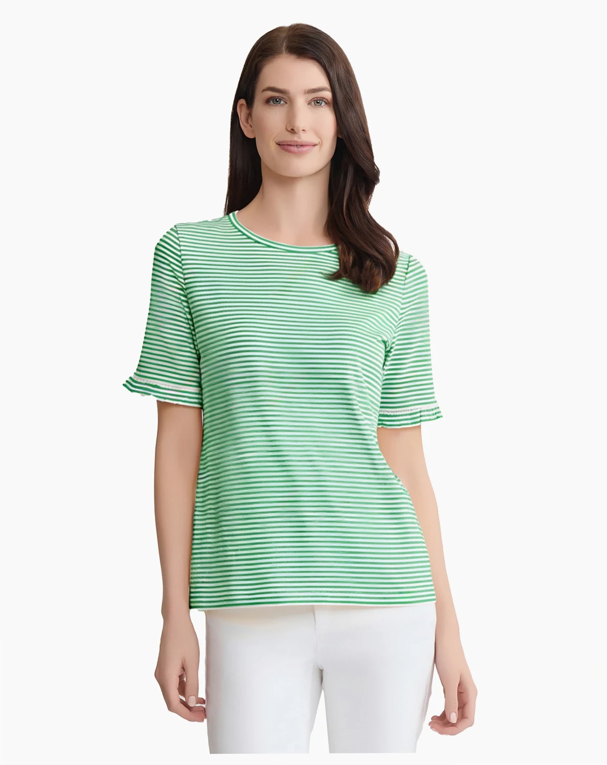 Women's Ruffle Elbow Sleeve Crewneck Top