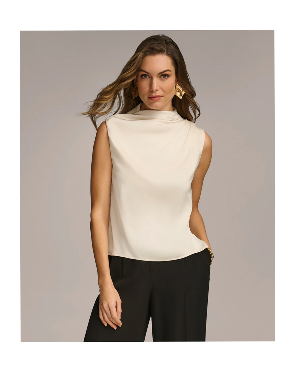 Women's Draped High Neck Sleeveless Top, Regular & Petite Sizes