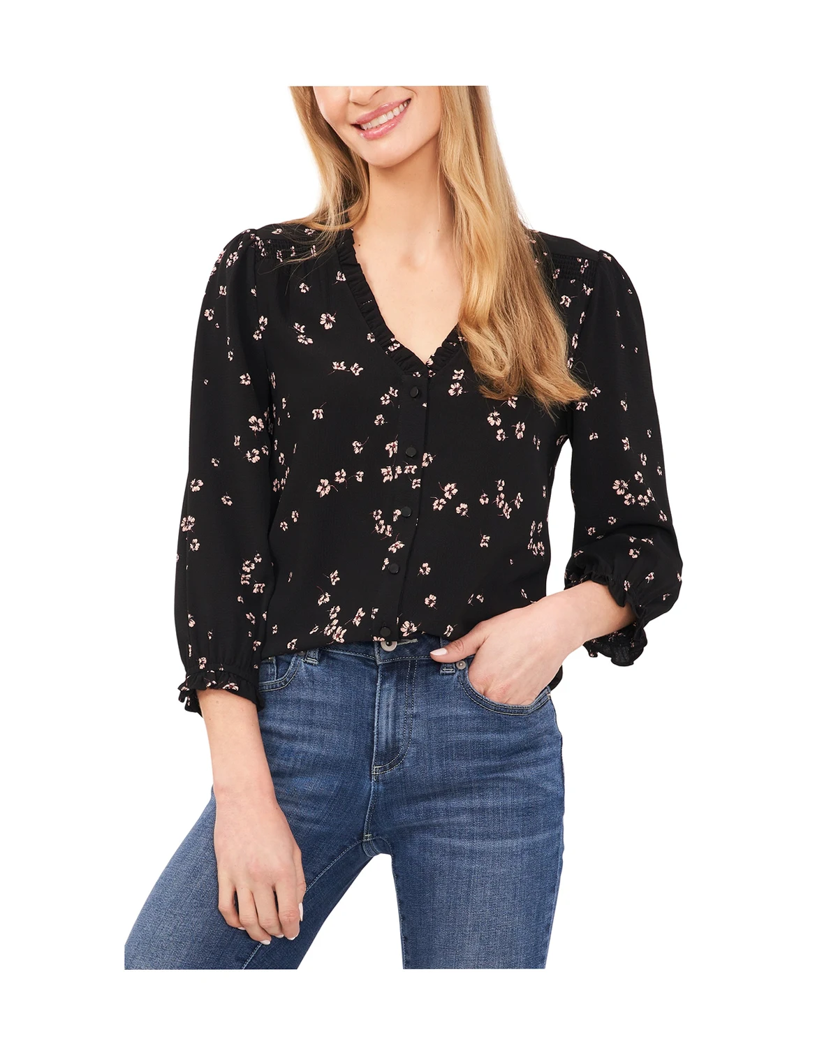 Women's Floral-Print Button-Front Blouse