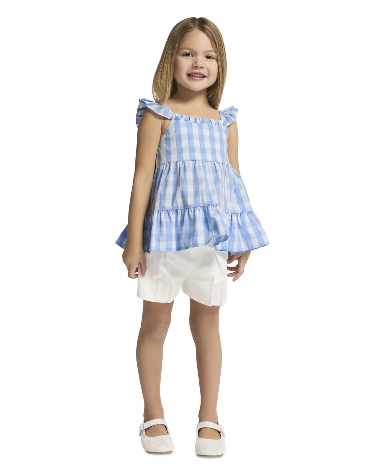 Toddlers' 2T-4T and Girls' 4-6X Gingham Flutter Sleeve Tunic & Stretch Twill Shorts, 2-Piece Set