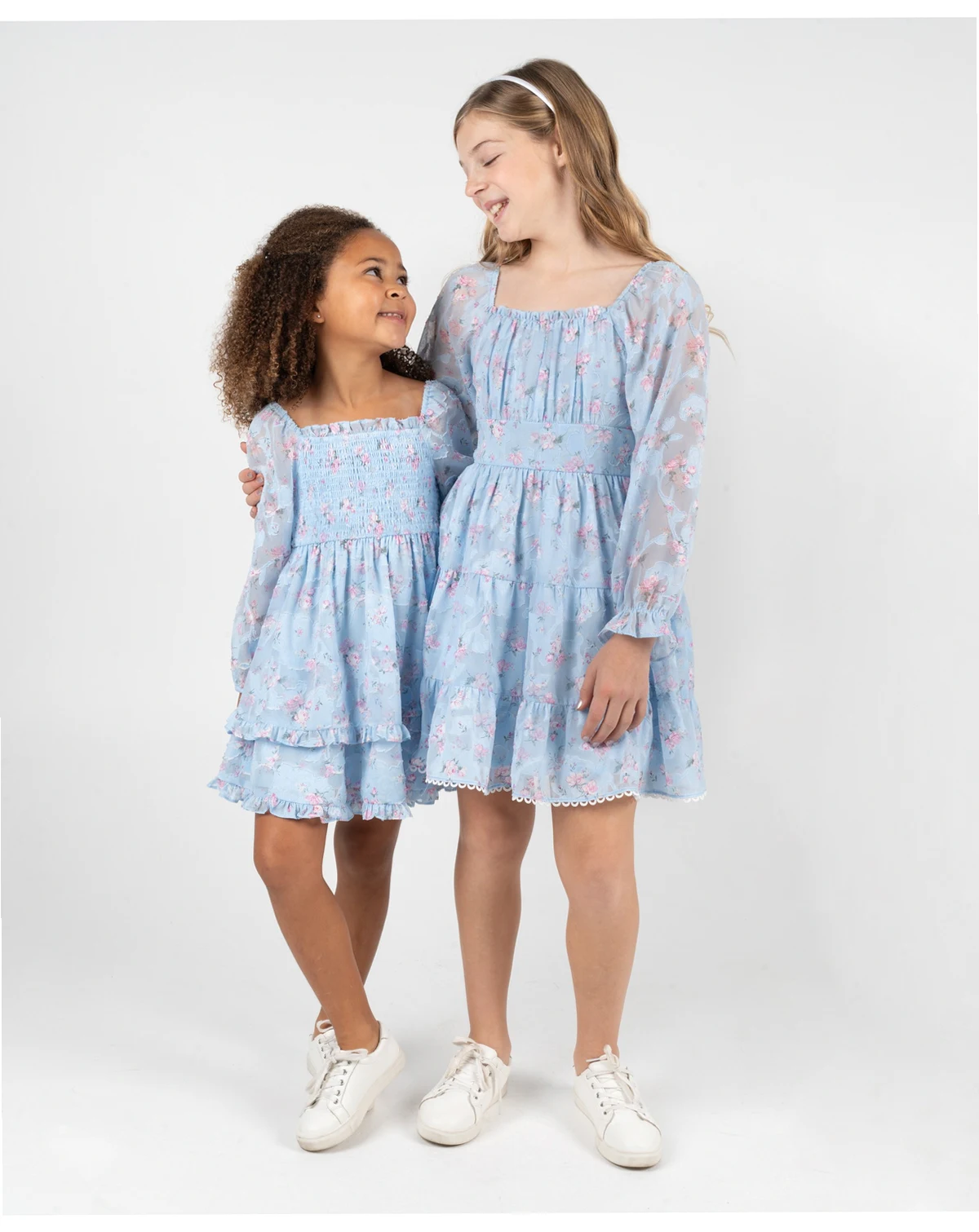 Girls' 2T-6X Floral Smocked Long-Sleeve Dress
