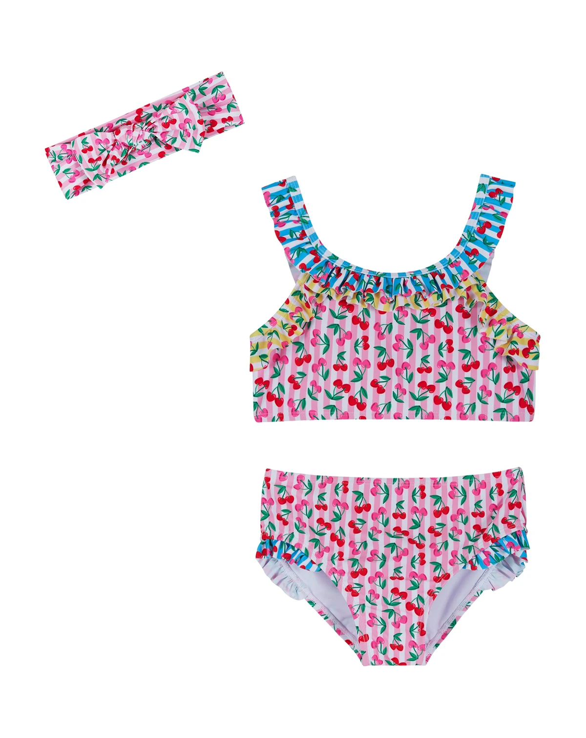 Girls' 2T-5 Ruffle Top, Bikini Bottom, & Matching Headband, 3-Piece Set