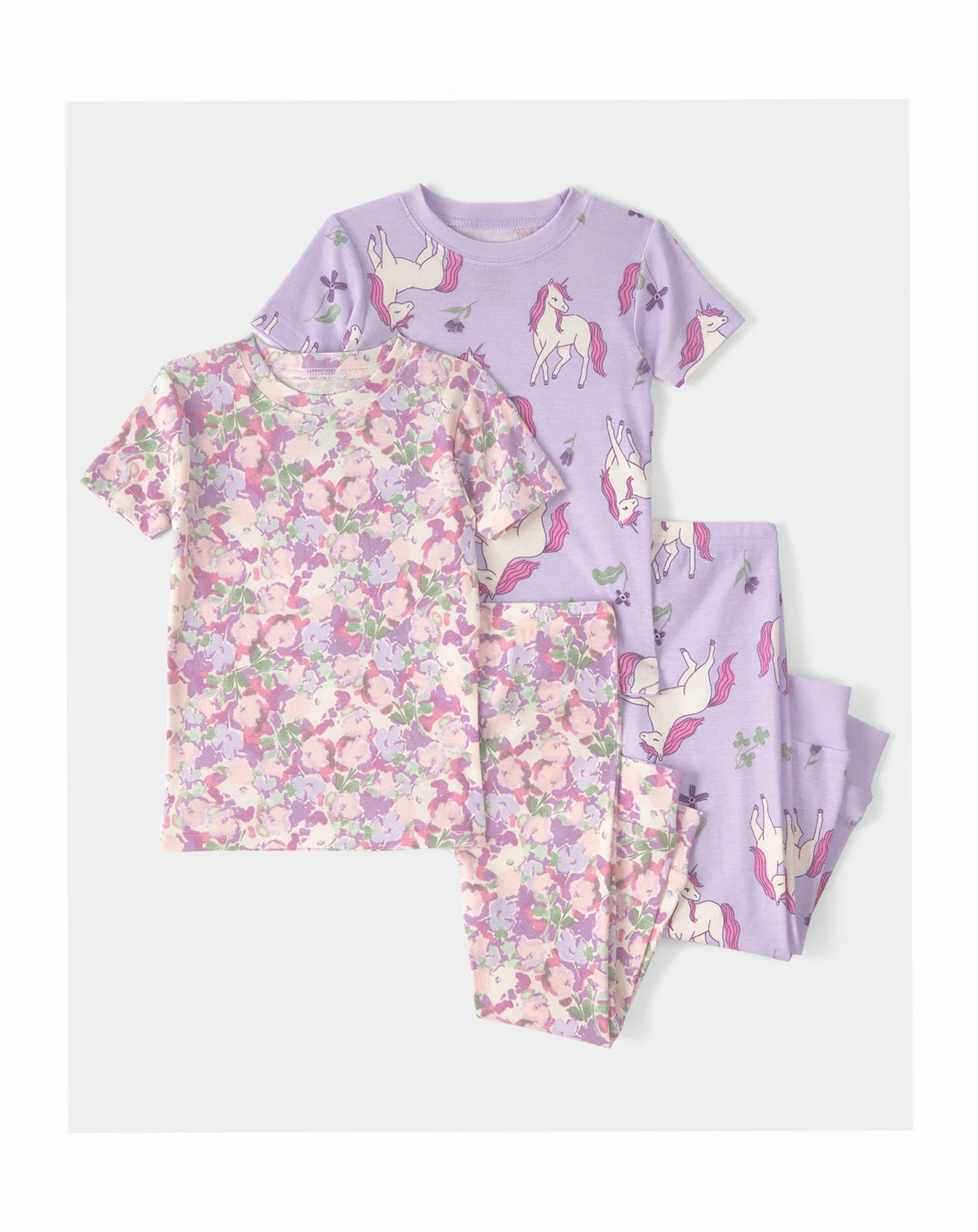 Girls' Toddler 2T-5T Unicorn Floral Top and Pajama Pants, 4-Piece Set