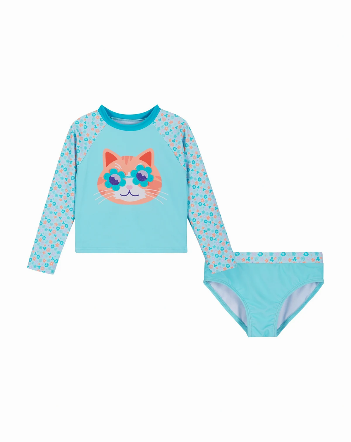 Girls' 2T-5 Long-Sleeve Rash Guard & Bottoms 2-Piece Set