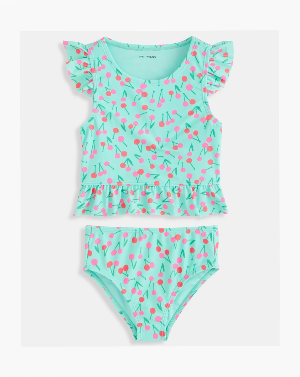 Girls' 2T-5T Cherry Ruffled-Sleeves Tankini Two-Piece Swimsuit, Macy's Exclusive