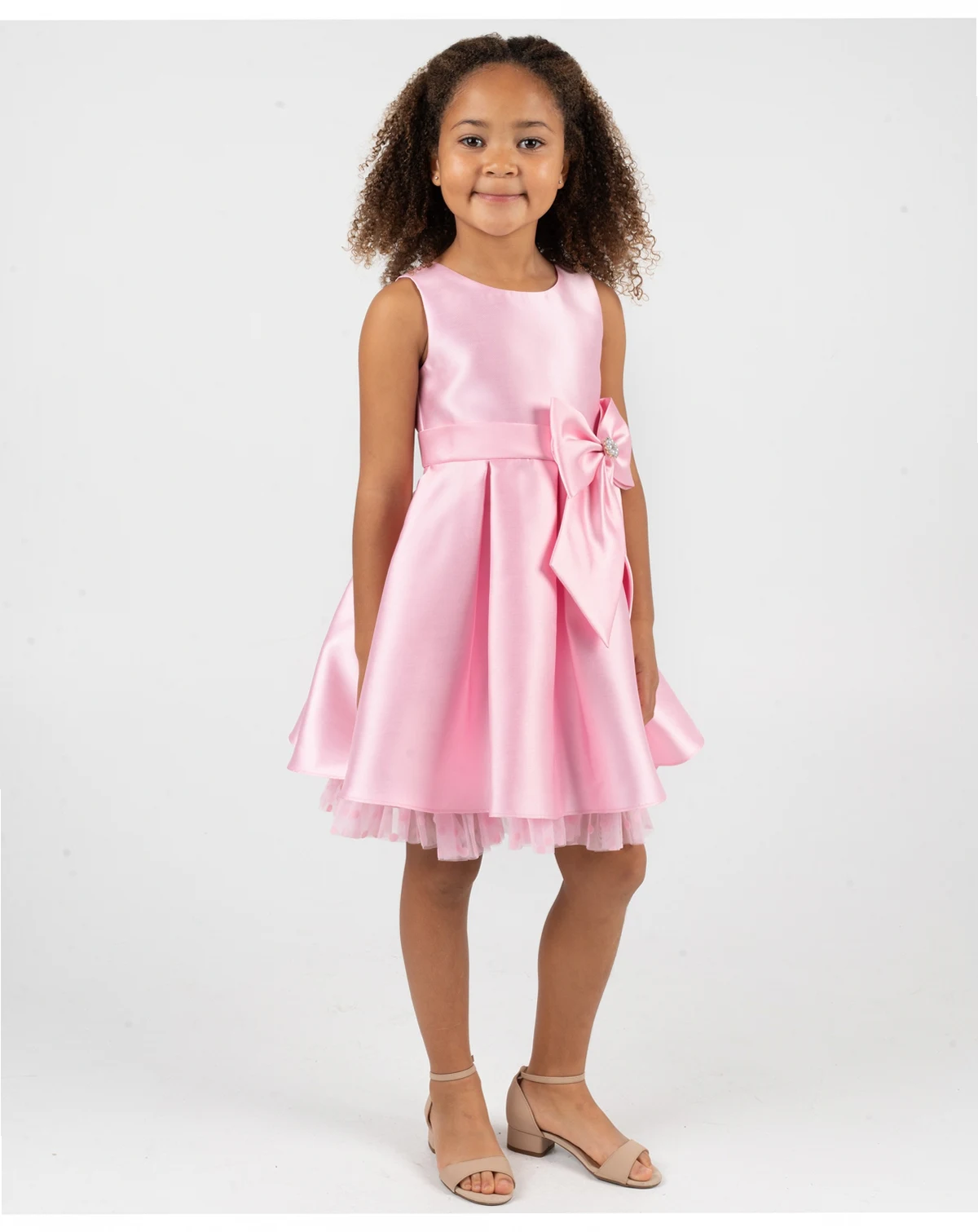 Girls' 2T-6X Mikado Bow Waist Round Neck Dress