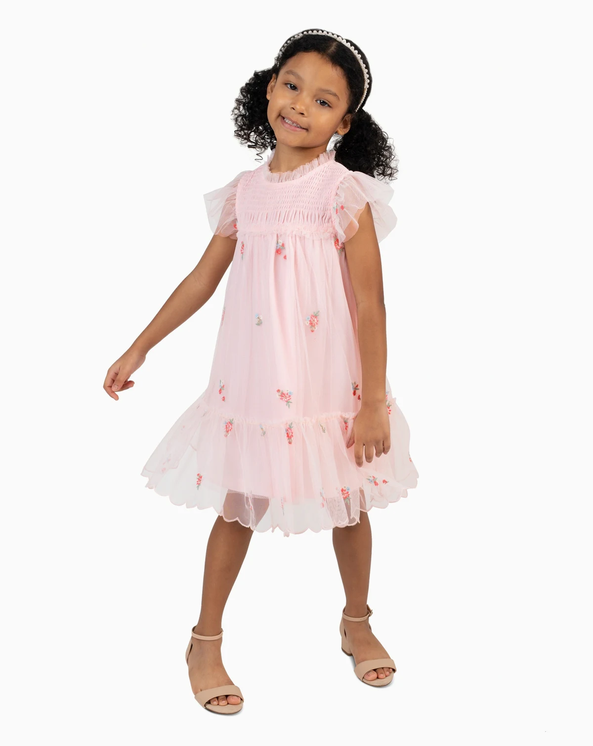 Girls' 2T-6X Embroidered Flutter Sleeve Dress