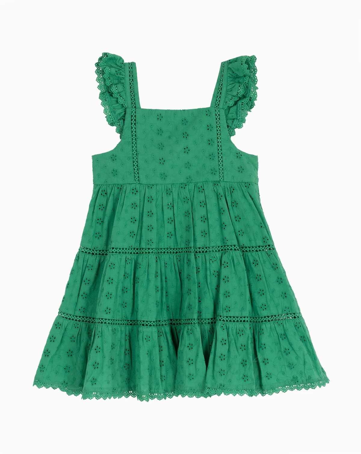 Girls' 2T-6X Eyelet Flutter Sleeves Tiered Dress