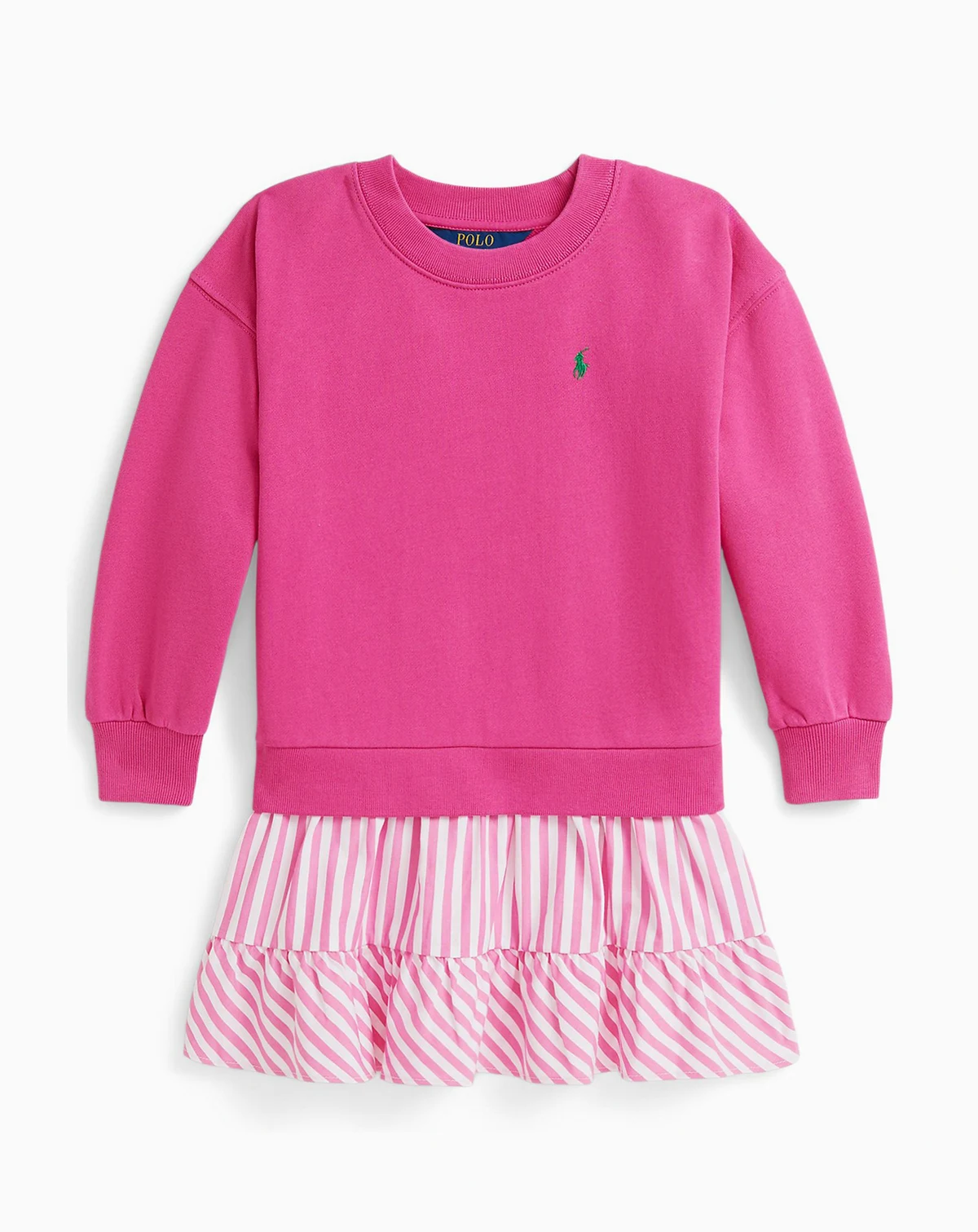 Girls' 2T-6X Striped Skirt Loop Back Fleece Dress