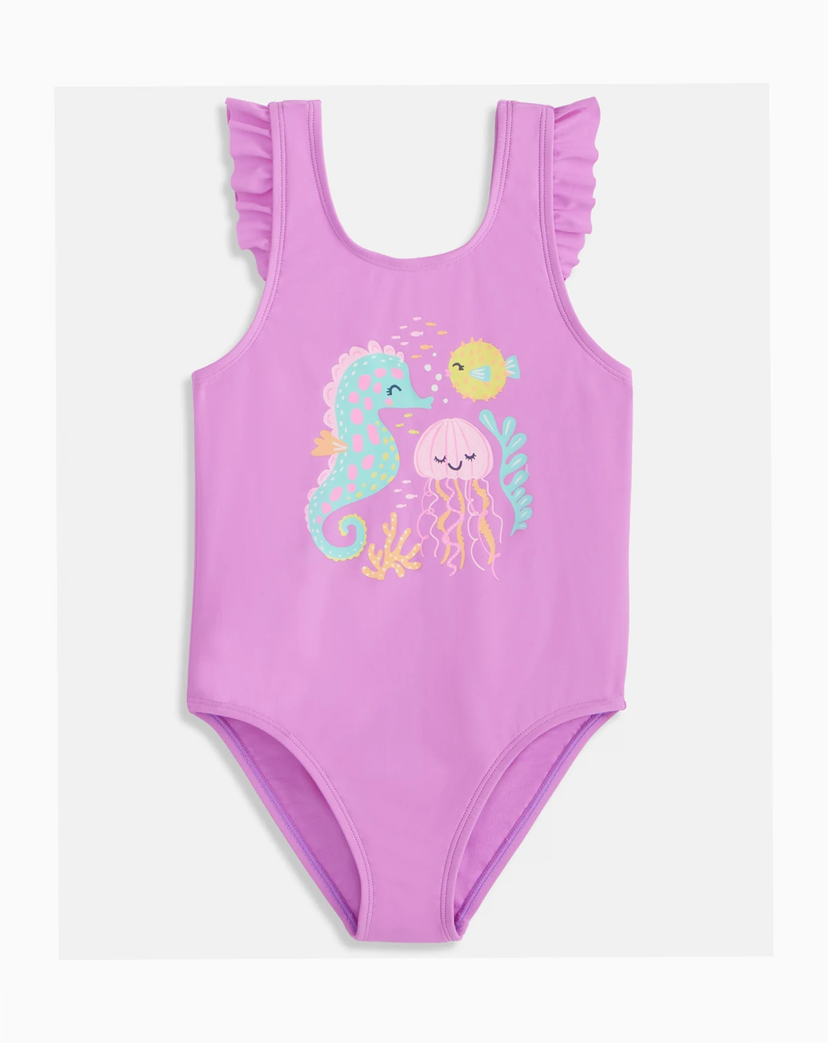 Toddler Girls' 2T-5T Sea Friends Graphic Ruffled One-Piece Swimsuit, Macy's Exclusive