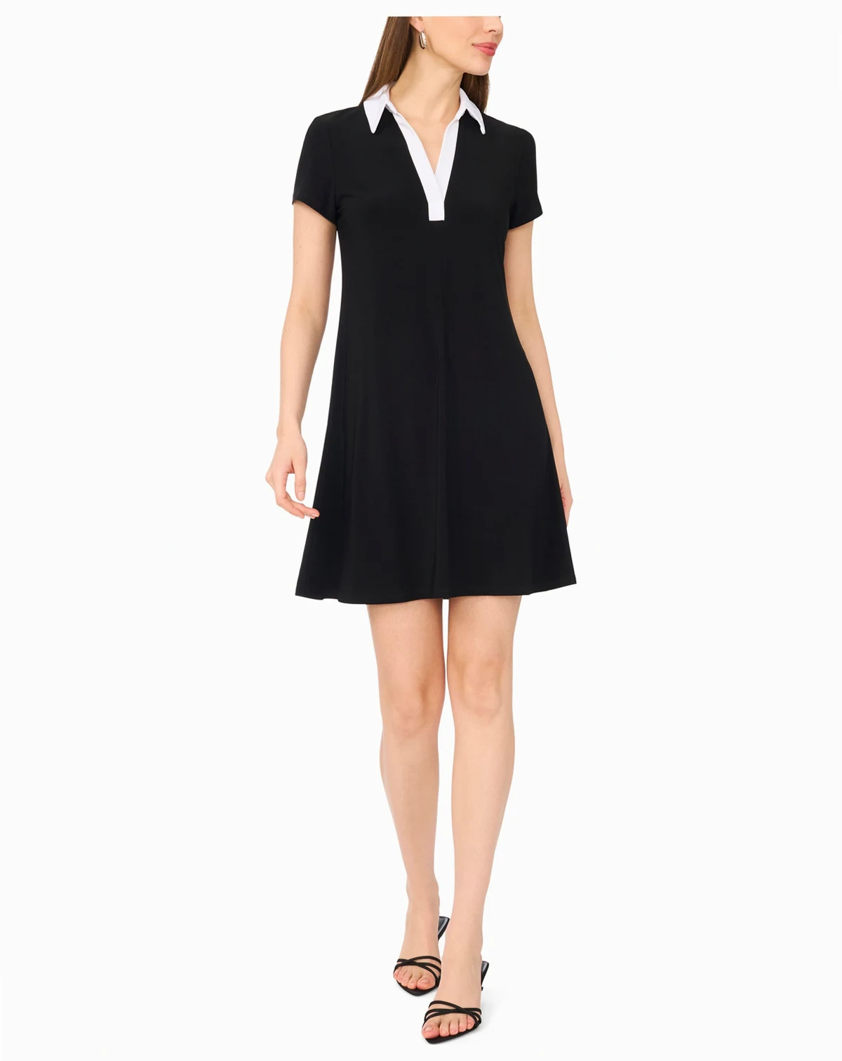 Petite Spread-Collar Short-Sleeve Shift Dress