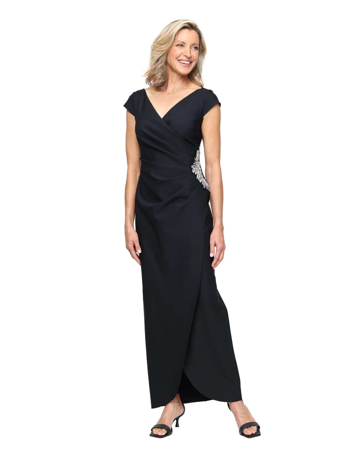 Petite Pleated Side-Embellished Gown