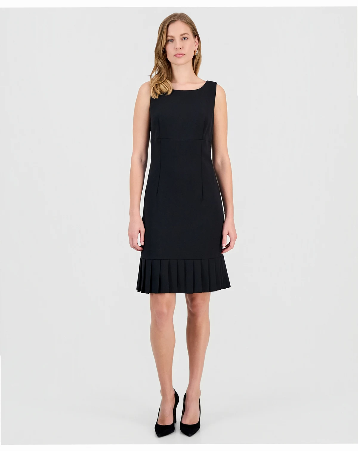 Women's Stretch-Crepe Pleat-Hem Sheath Dress, Regular & Petite