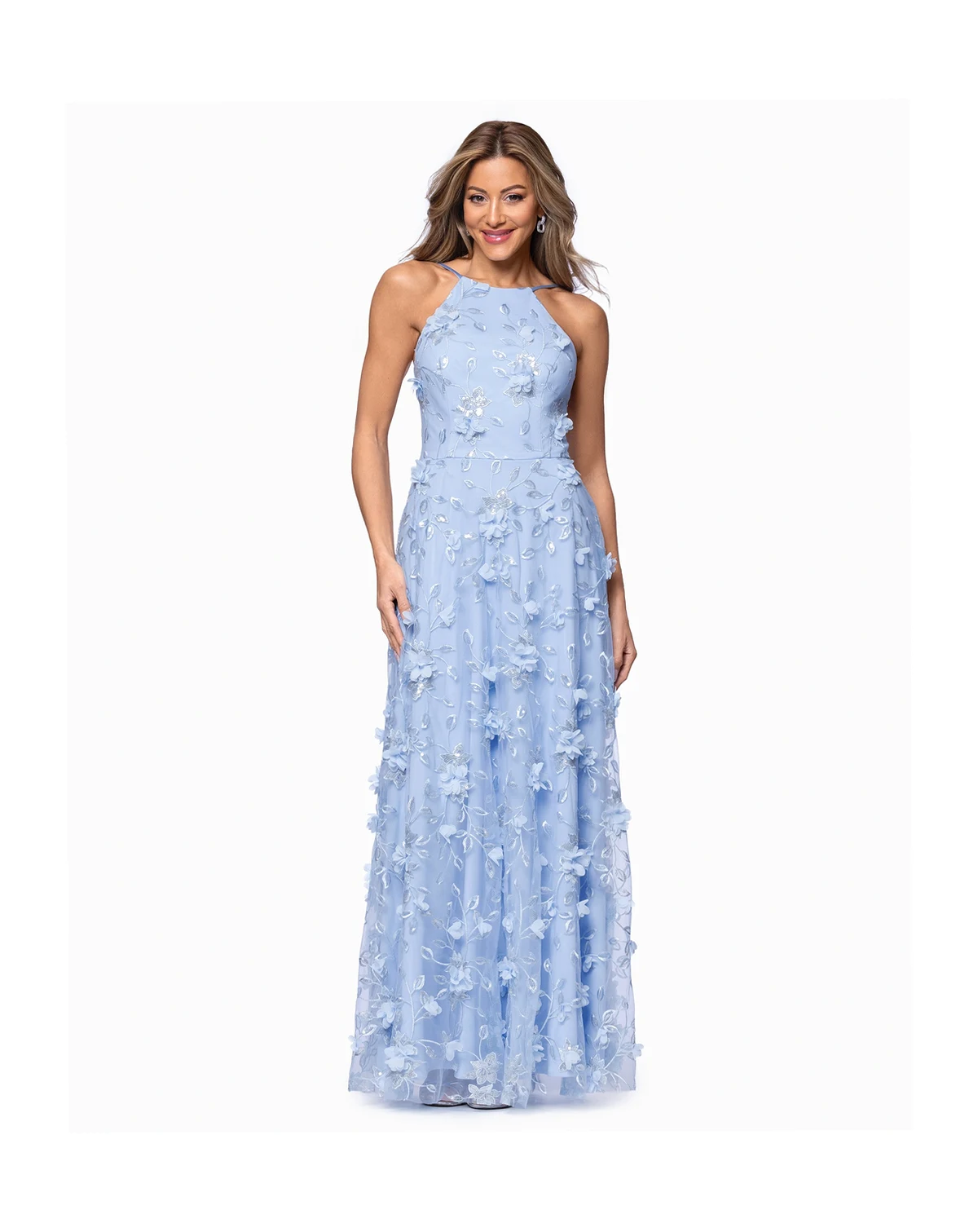 Petite 3D Embroidery Halter Neck Gown