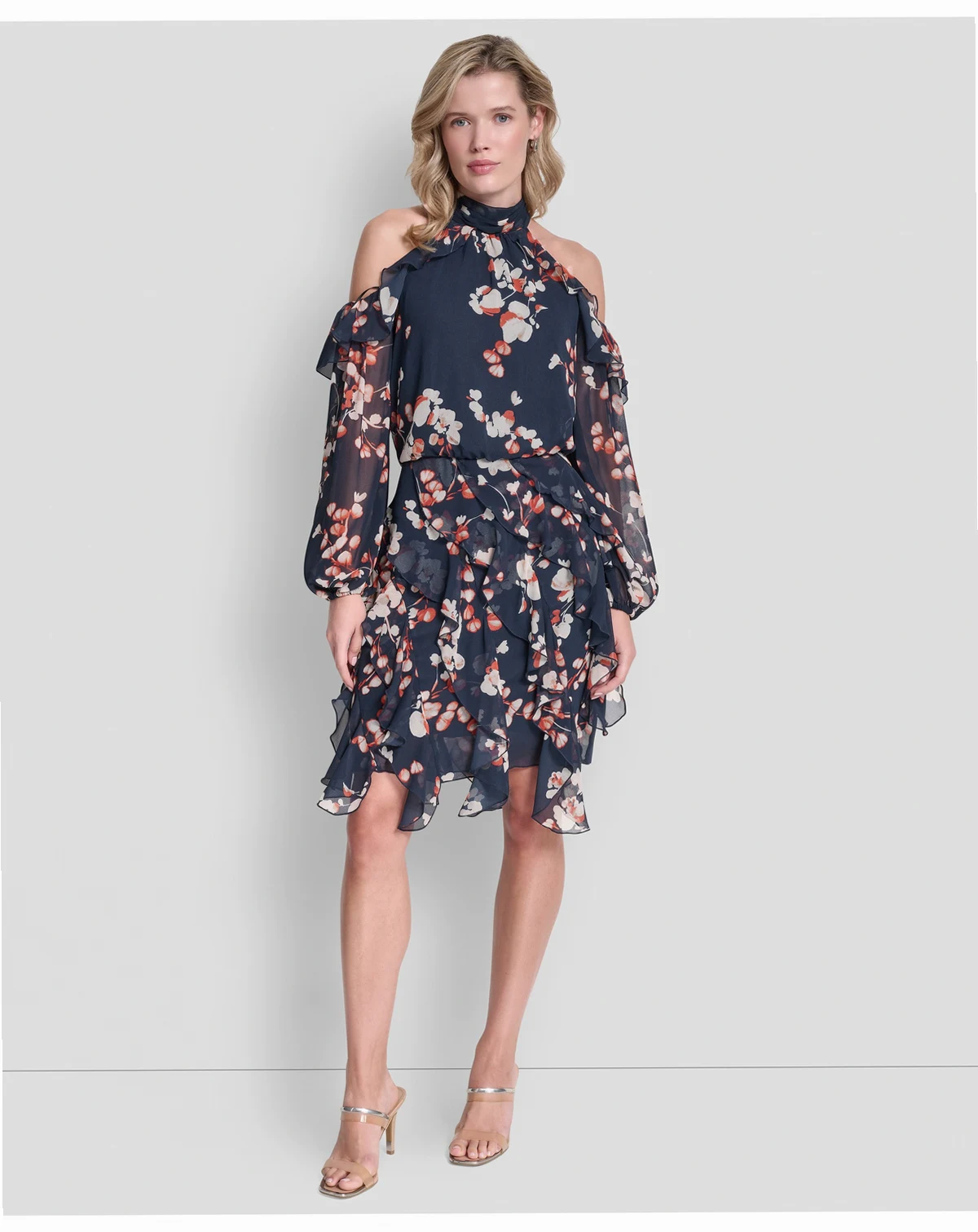 Petite Mock Neck Ruffles Short Dress